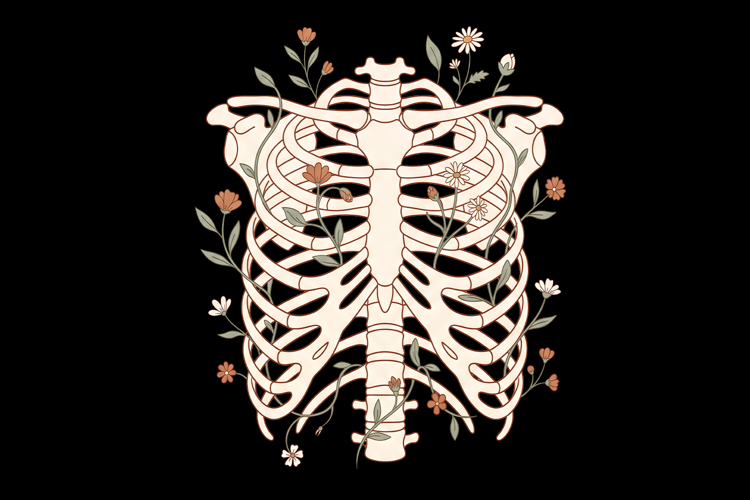 Skeleton Ribcage Wildflowers Vintage PNG Design Clipart