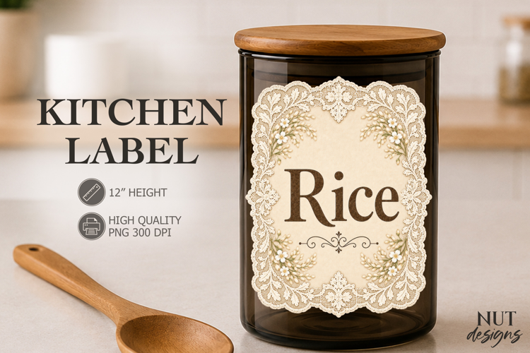 Vintage Rice Lace Kitchen Label pantry label
