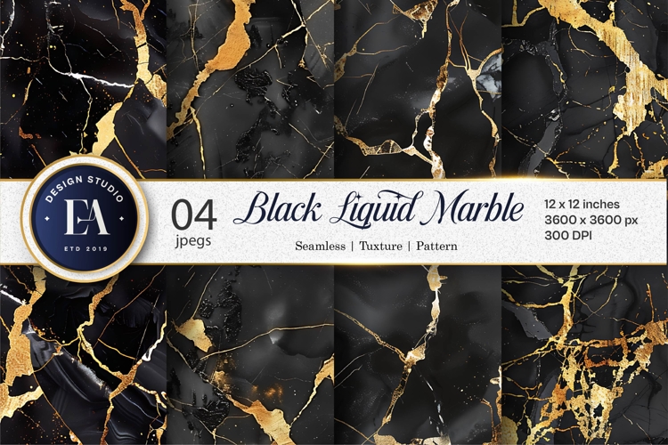 Rich Black Liquid Marble Digital Paper