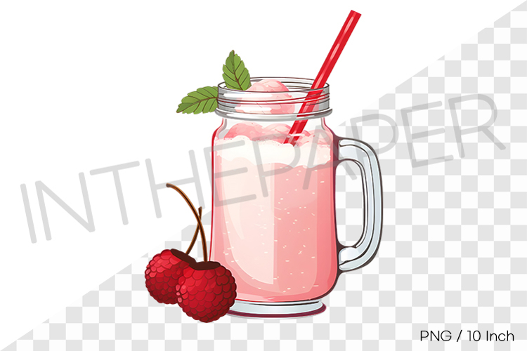 Lychee smoothie in glass jar PNG fruit cartoon summer illust