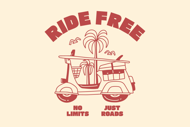 Ride Free Vintage Summer Riding Beach T shirt Design