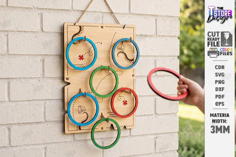 Wooden Ring Toss Game Laser Cut | Kids Laser | Treasure Map