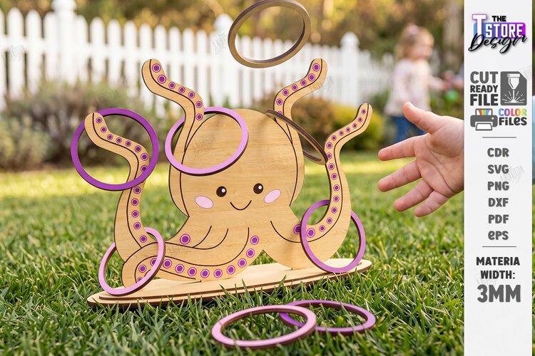 Wooden Ring Toss Game Laser Cut | Kids Laser | Octopus Laser example image 1