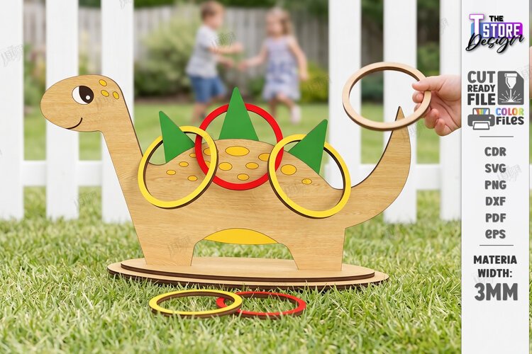 Wooden Ring Toss Game Laser Cut | Kids Laser | Dinosaur SVG example image 1