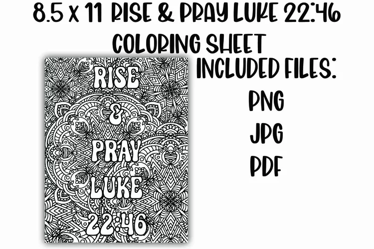 Rise and Pray Luke 22:46 Christian Mandala Coloring Sheet