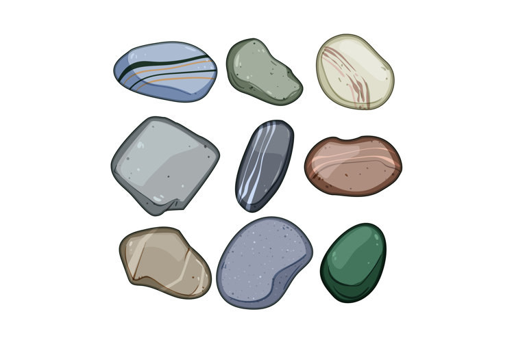 Smooth natural stones collection displaying varied shapes an