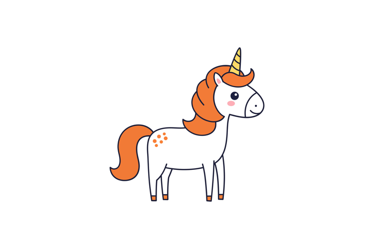Cute orange-maned unicorn standing gracefully in a whimsical