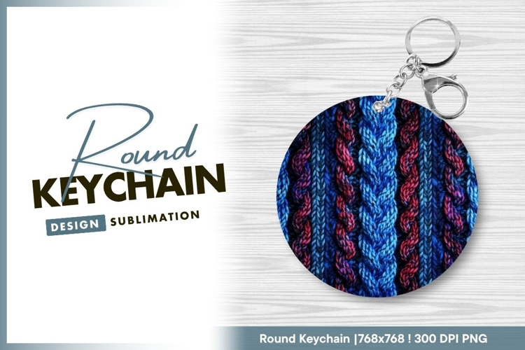 Close-up of Braided Knit Texture in Blue round keychain png
