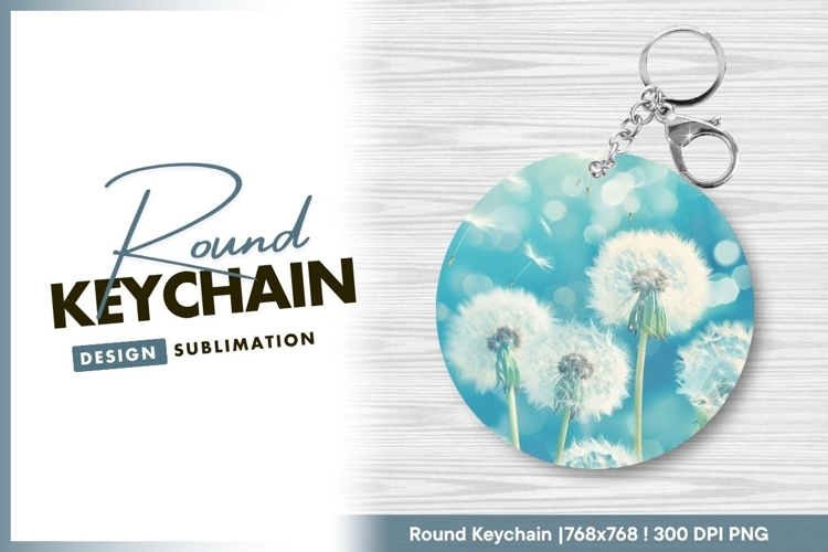 Dandelion Seed Heads Against Blue Bokeh round keychain png