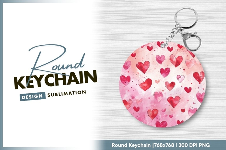 Watercolor Hearts in Pink and Red on a round keychain png
