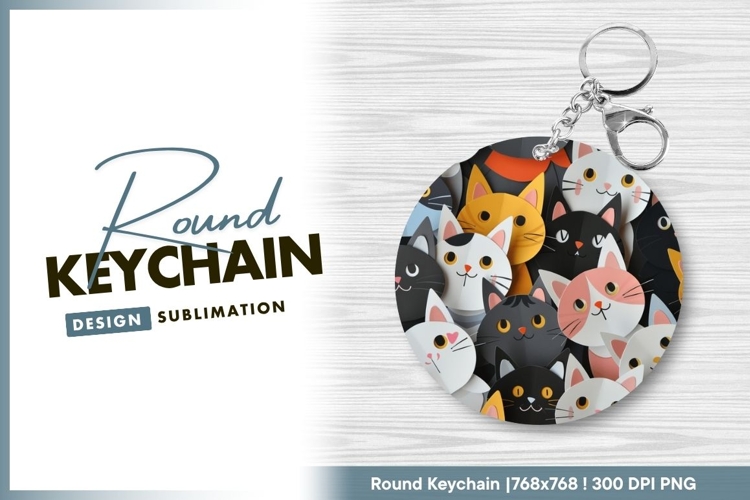 Paper Cutout Cats in a Circle Arrangement Round Keychain