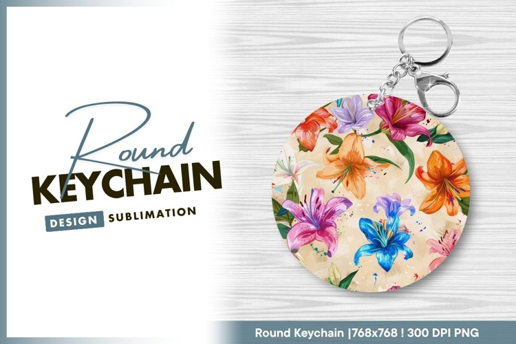 Floral Arrangement of Lilies in Various Round Keychain