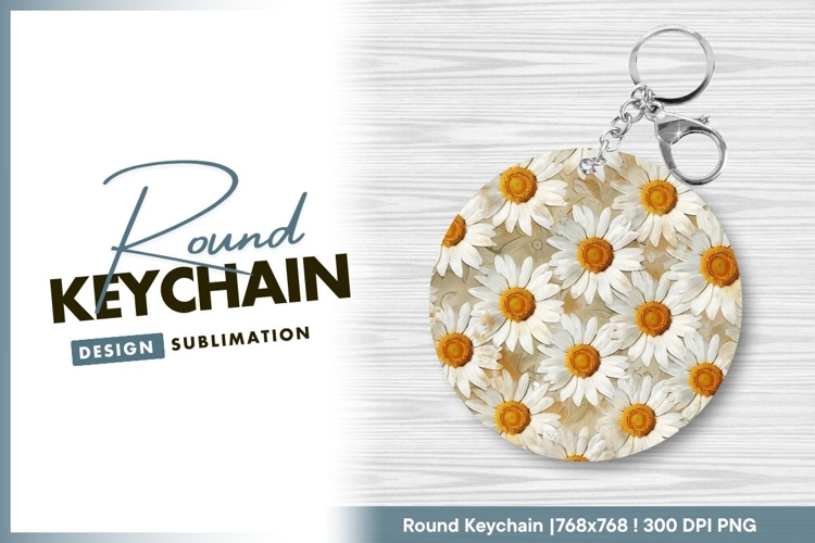 Daisy Flowers with White Petals and Orange Round Keychain