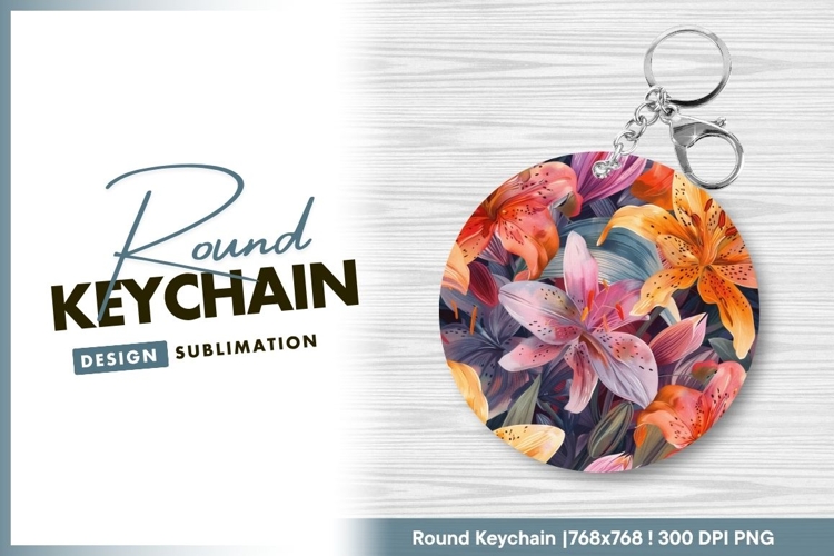 Colorful Lily Flowers in a Round Shape Floral Round Keychain