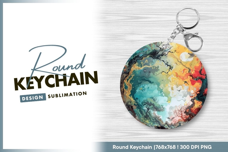 Colorful Abstract Landscape Illustration Round Keychain