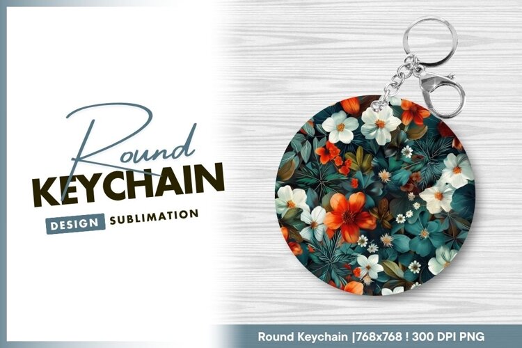 Floral Arrangement in a Circle with White Round Keychain example image 1