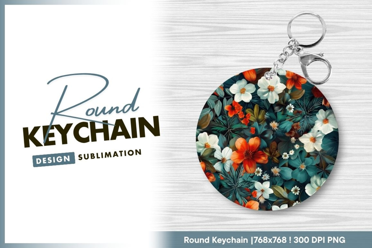 Floral Arrangement in a Circle with White Round Keychain