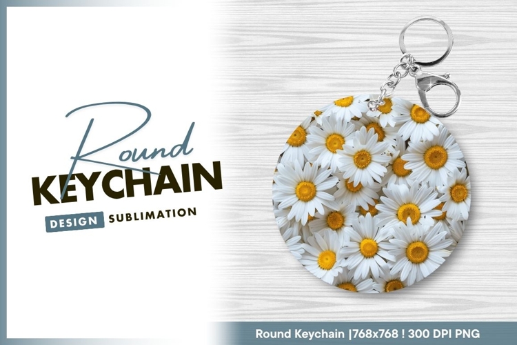 White Daisies with Yellow Centers Arranged Round Keychain