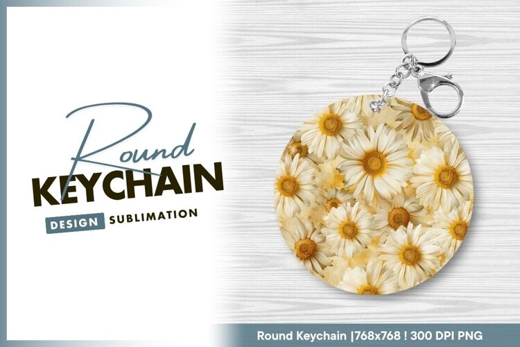 Daisy Flowers in a Circle Arrangement with Round Keychain example image 1