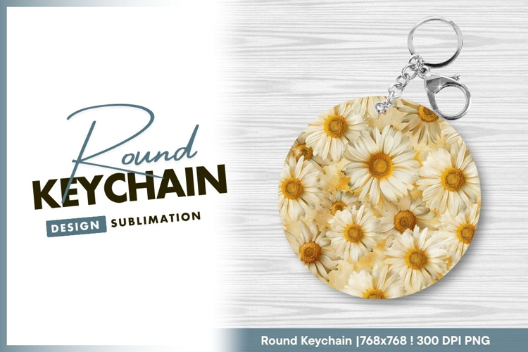 Daisy Flowers in a Circle Arrangement with Round Keychain