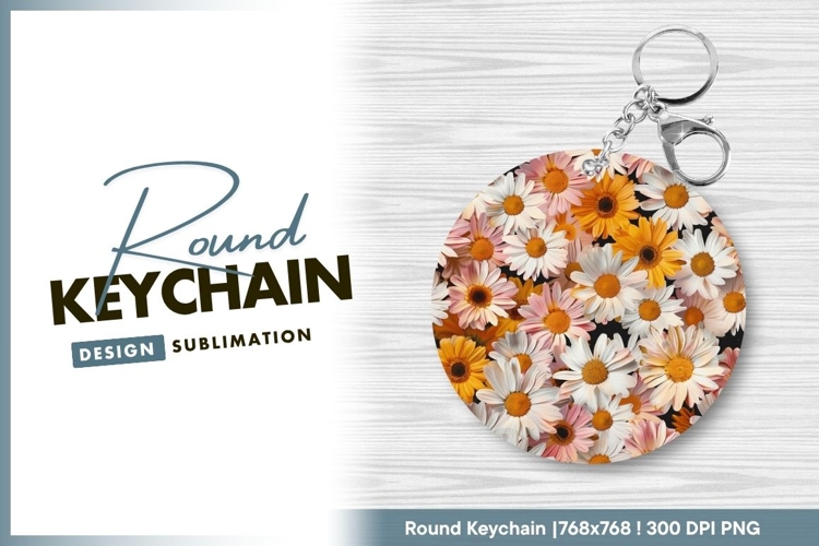 Daisy Flowers in a Circular Arrangement Round Keychain