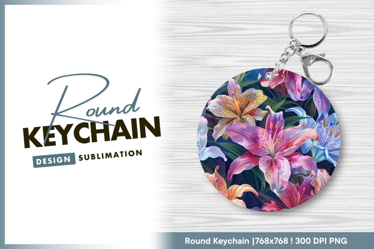 Colorful Lily Flowers Arrangement in a Round Keychain