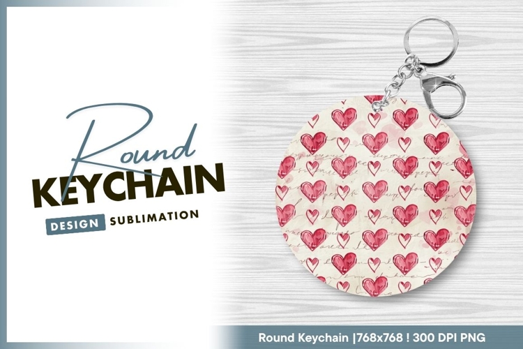 Watercolor Hearts Pattern on Cream Round Keychain