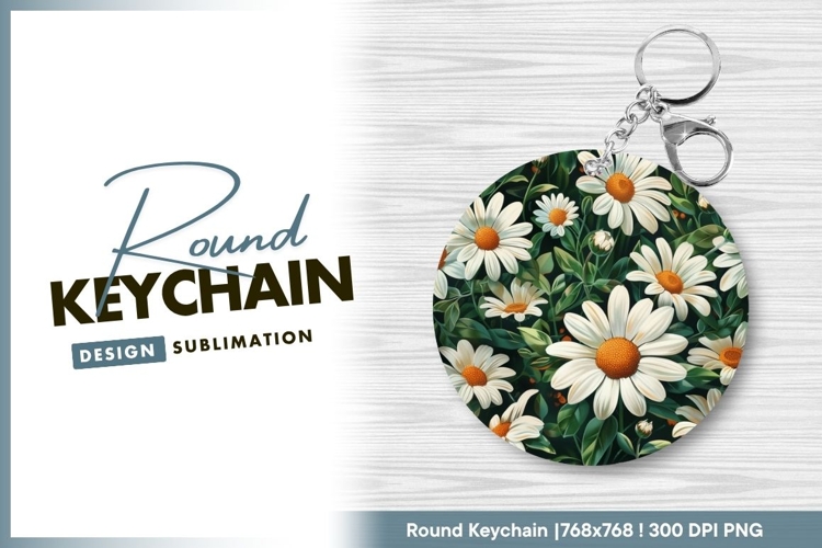 Daisy Flowers with White Petals and Orange Round Keychain