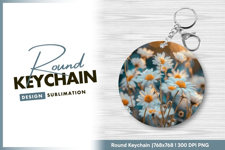 Daisies in a Circle Frame White Petals Round Keychain