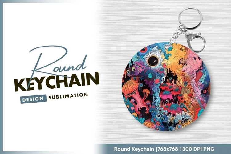 Psychedelic Abstract Circle with Eyes and Round Keychain