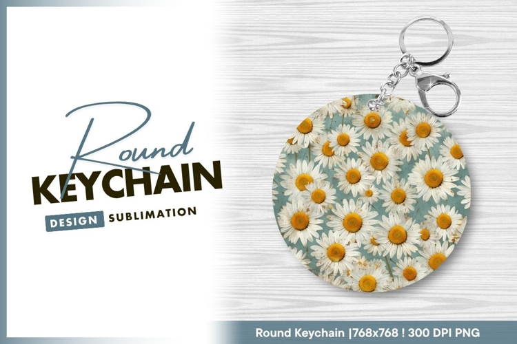 Daisy Flowers Arrangement on Blue Background Round Keychain