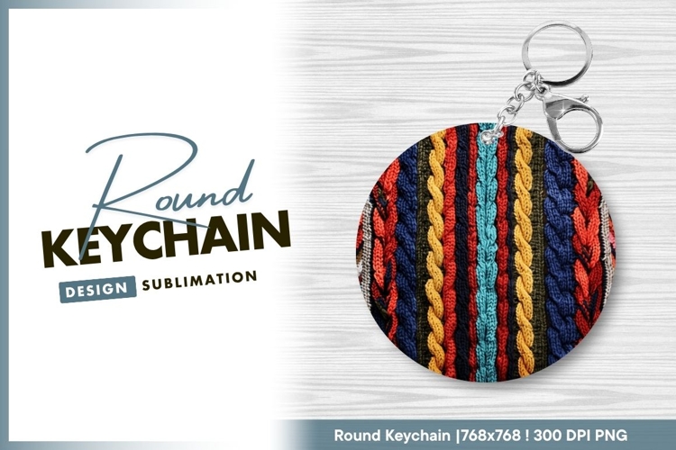 Colorful Knitted Fabric Pattern with Round Keychain