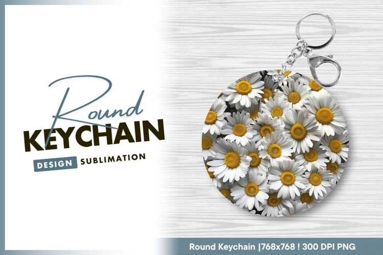 White Daisies with Yellow Centers Arranged Round Keychain
