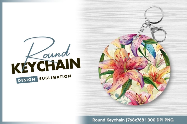 Watercolor Lily Flowers Arrangement in a Round Keychain