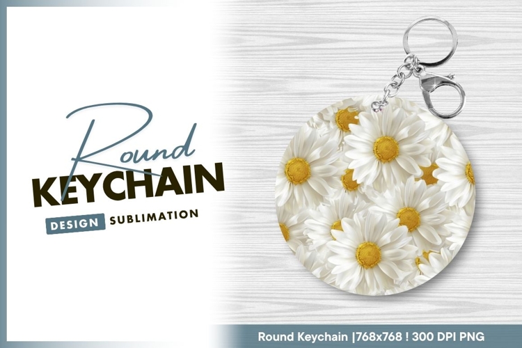 White Daisy Flowers with Yellow Centers in Round Keychain