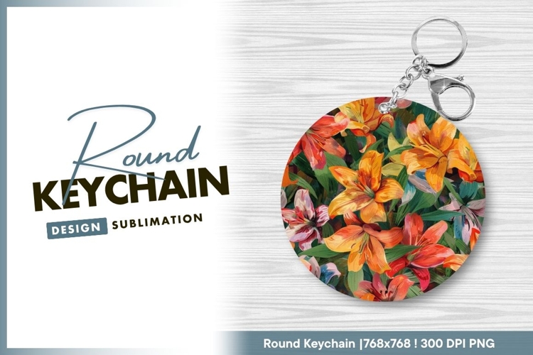 Watercolor Lilies in a Circle Arrangement Round Keychain