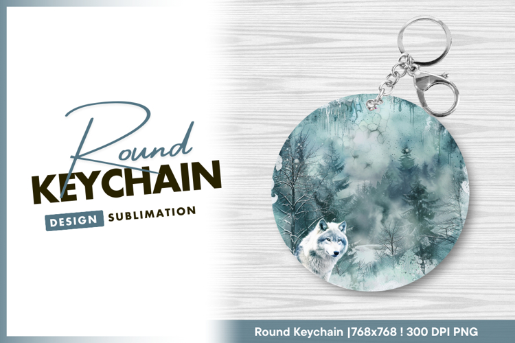 Wolf in snowy winter forest scene Round Keychain