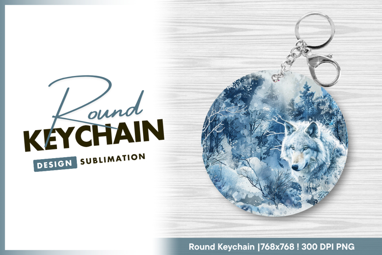 Winter wolf in snowy forest round keychain