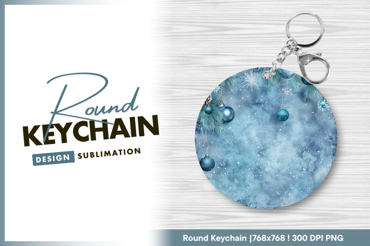 Blue christmas background ornaments and round keychain png