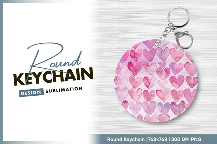 Watercolor pink and purple hearts round keychain png