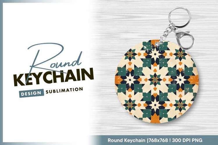 Distressed ornamental geometric pattern round keychain png
