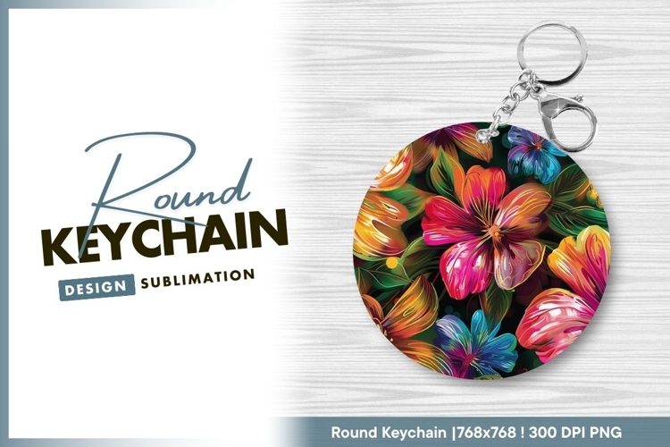Vibrant floral pattern with bold colors round keychain png