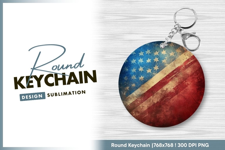 Distressed american flag patriotic round keychain design
