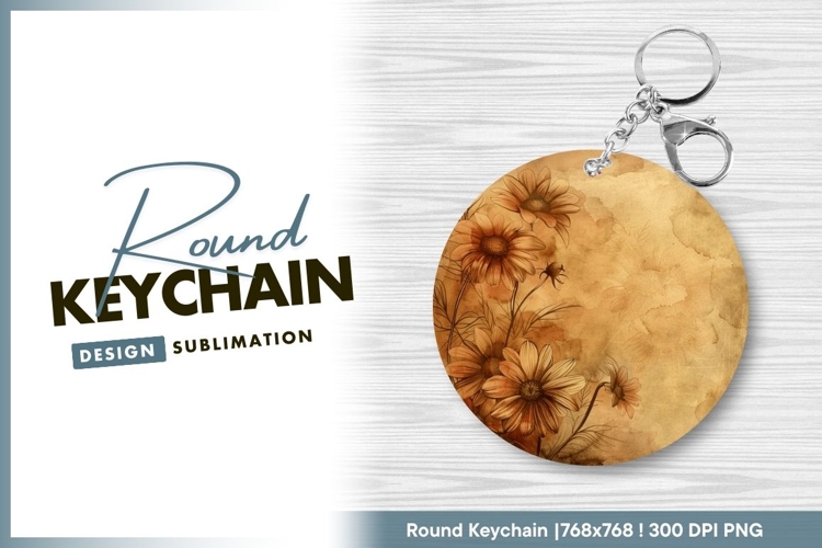 Watercolor floral illustration round keychain png