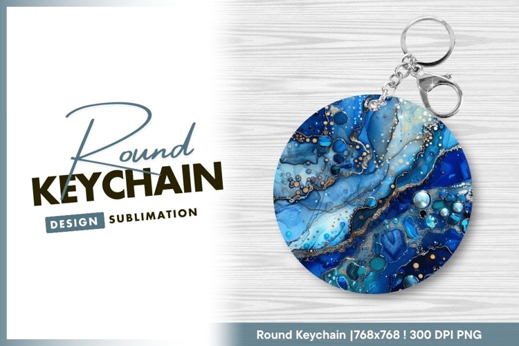 Blue abstract art round keychain png example image 1