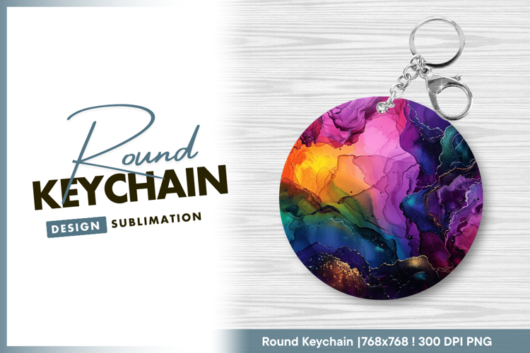 Vibrant abstract ink art round keychain png