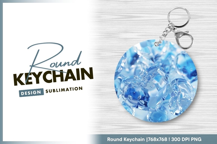 Blue crystal hearts round keychain png