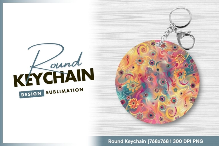 Floral burst colorful abstract round keychain png example image 1