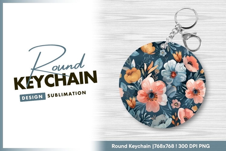 Floral circle design for round keychain png