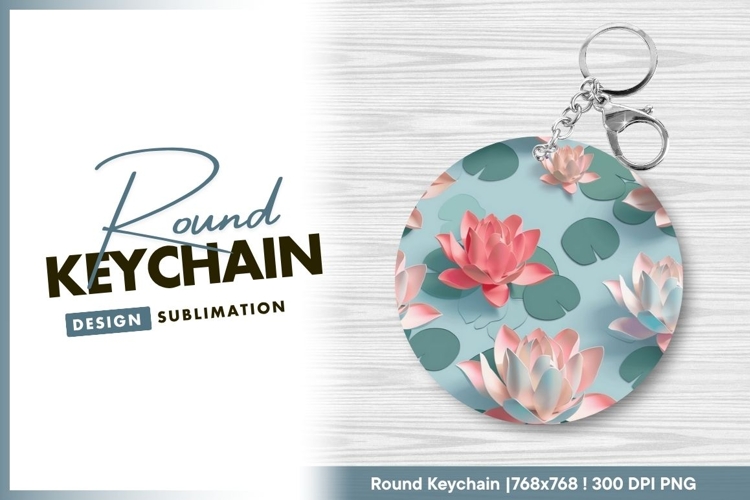 3d lotus flowers and pads round keychain